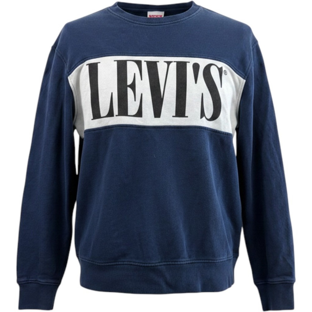 Levi's Mens Navy Blue White Logo Colorblock Crewneck Sweatshirt Medium Vintage